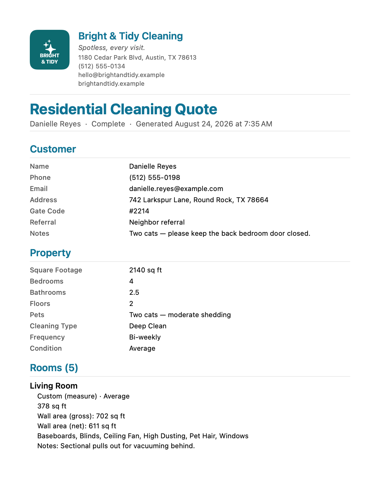A branded CleanQuotes PDF quote on letterhead