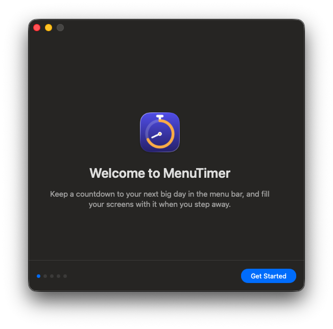 MenuTimer welcome window with the app icon
