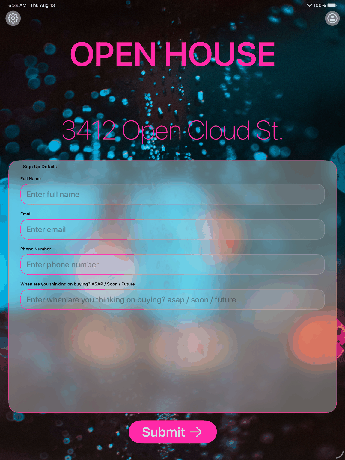 Sign-Up Sheet on iPad branded for a real estate open house