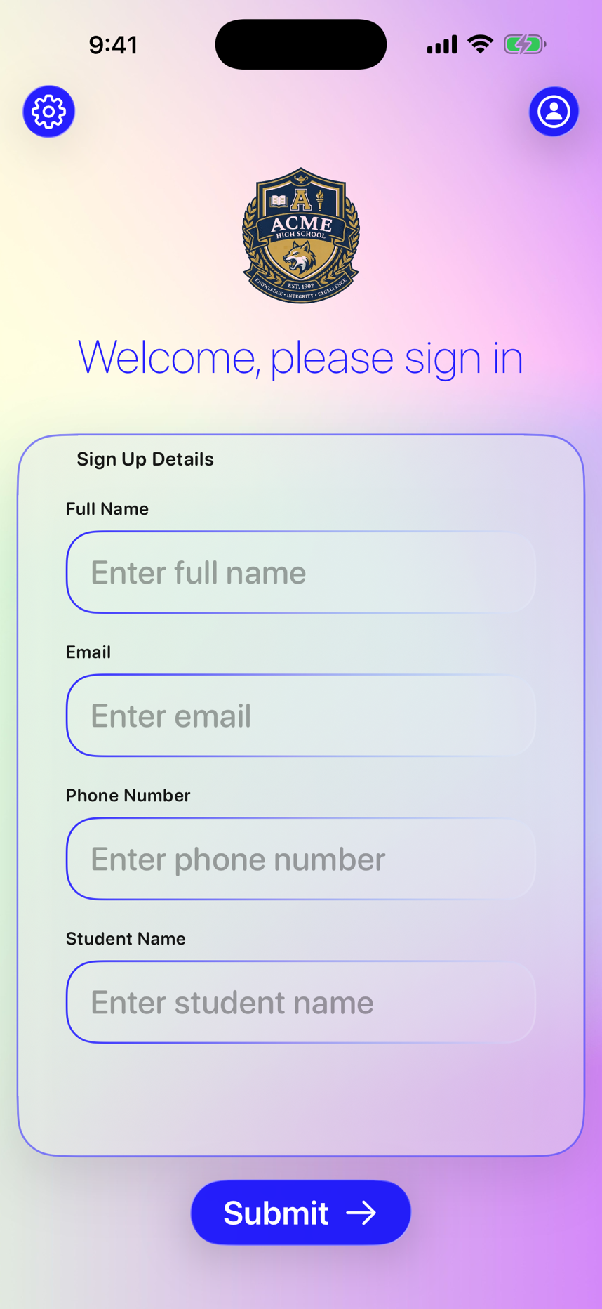 Sign-Up Sheet on iPhone showing an empty sign-up form