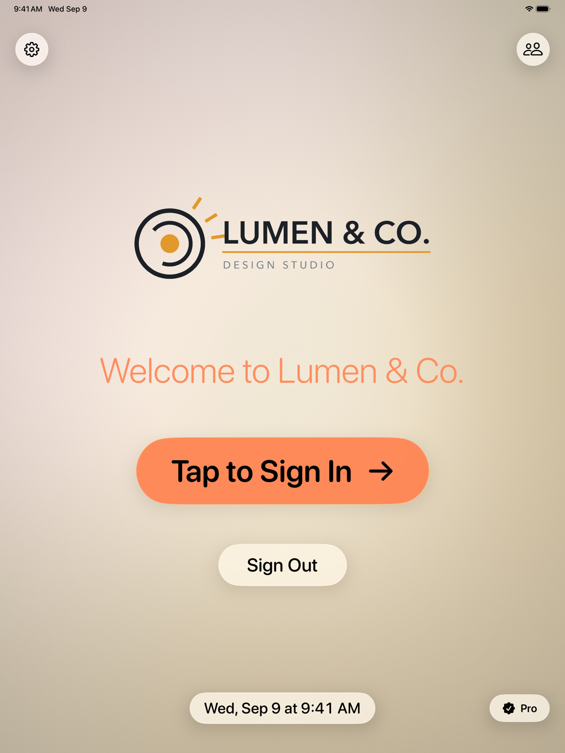 Simple Visitor Log welcome screen on iPad in an orange theme colour